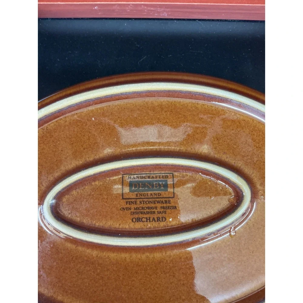 Denby Orchard Oval Serving Dish Fine Stoneware England Fruit‎ Pattern Brown 11.5
